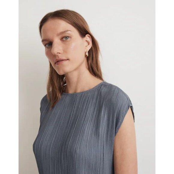Madewell NWT Plissé Mini Tee Dress in Teapot Blue size 6 - Picture 9 of 9